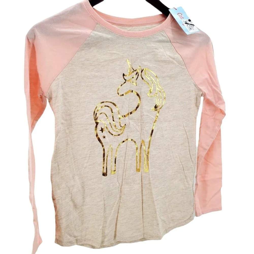 Cat & Jack L Kid Shirt Girl Unicorn Long Sleeve Graphic Top Lightweight Pullover